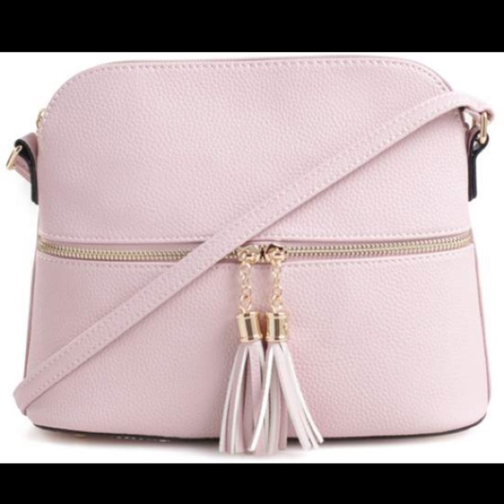 Stylish Blush Crossbody Bag with Tassel Accent